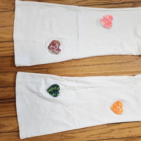 Treasure The Funk rave festival white rainbow sequin heart patterned flare pants - Picture 6 of 8